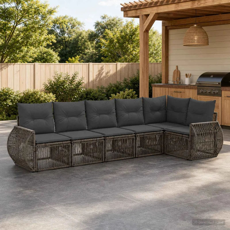 set divano da giardino 6 pz. grigio e grigio scuro polyrattan