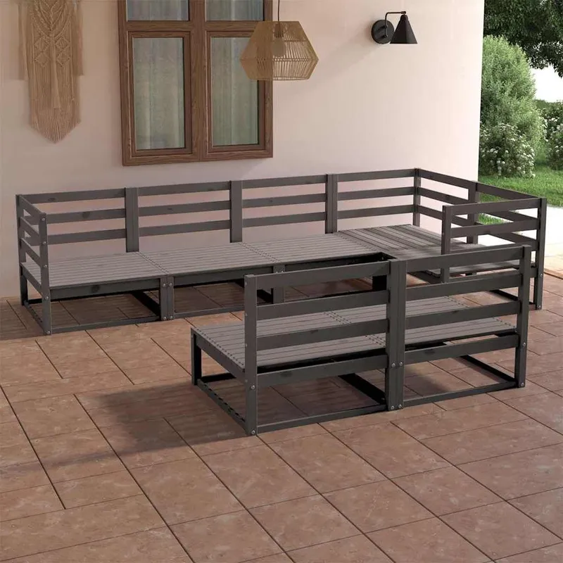 7-tlg. Garten-Lounge-Set grigio legno massiccio pino