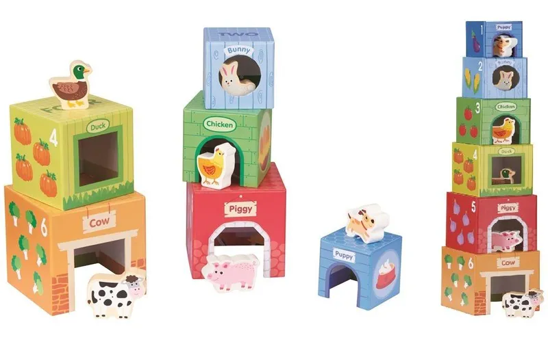 Spielba Holzspielwaren Stapelspielzeug mit Holztieren