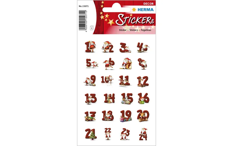 Herma Stickers Adventskalender-Zahlen Lebkuchen rosso/bianco, 3 Blatt
