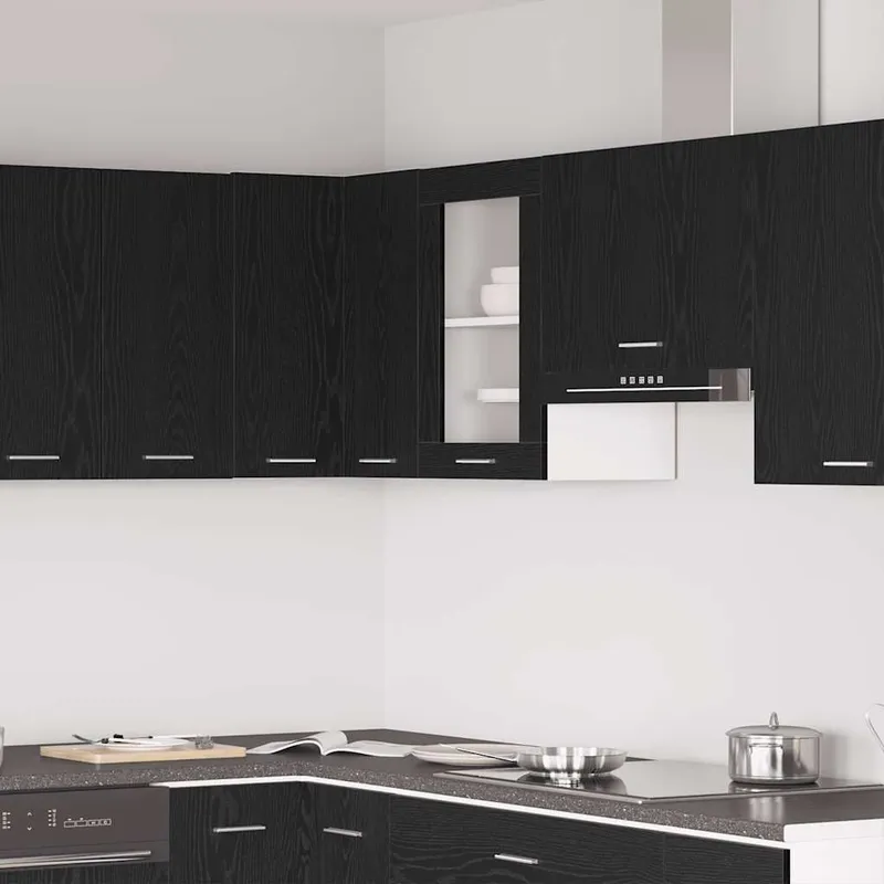 Hängeglasschrank Schwarz Eichen-Optik 40 x 31 x 60 cm Holzwerkstoff