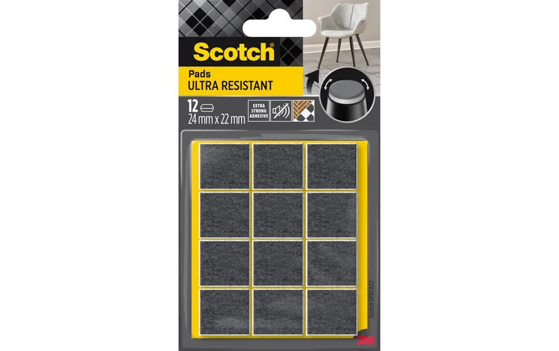 Scotch Filzgleiter Ultra Resistant, 24 mm x 22 mm, grey, 12er Pack