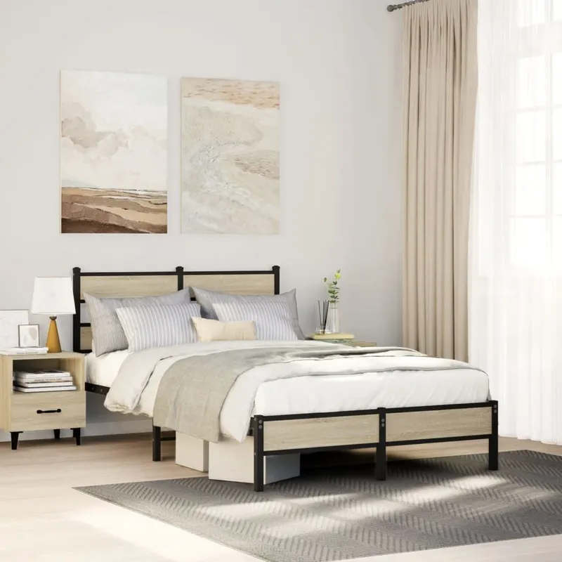 bed frame without mattress Sonoma oak 120x200 cm engineered wood