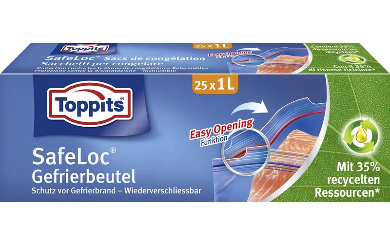 Toppits Gefrierbeutel Doppelverschluss SafeLoc, 25 pezzi