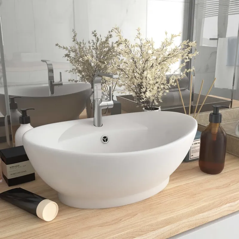 Luxus-Waschbecken Überlauf Oval Matt-white 58,5x39 cm Keramik