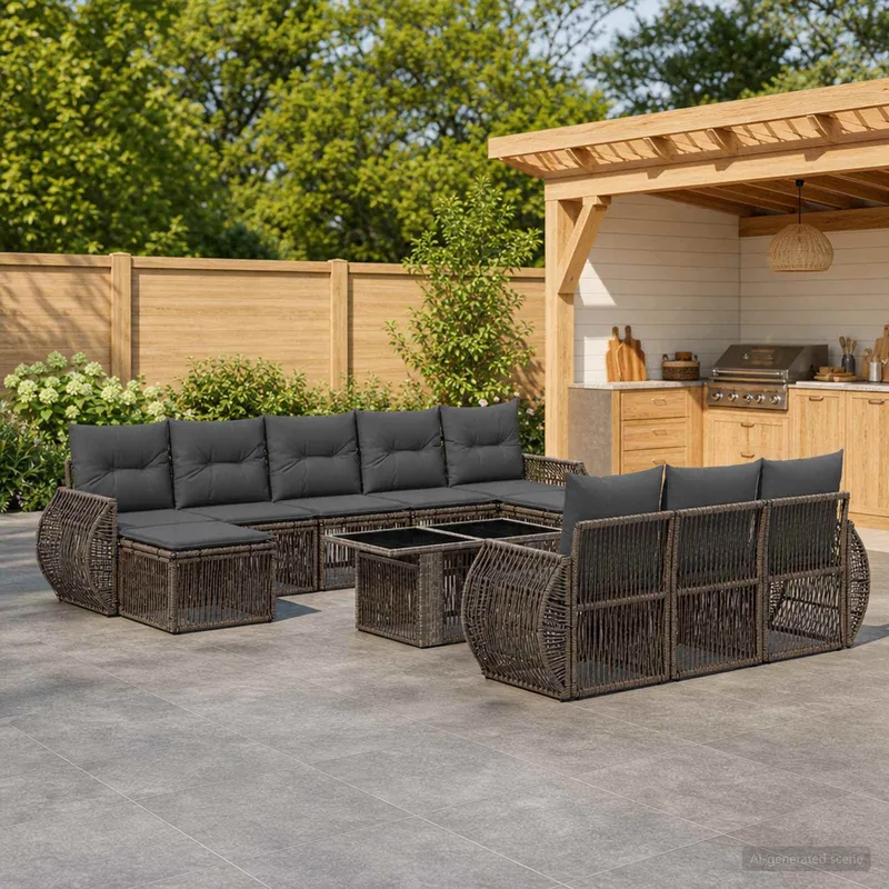 Gartensofa-set 11 stk. Grau und Dunkelgrau Poly-Rattan