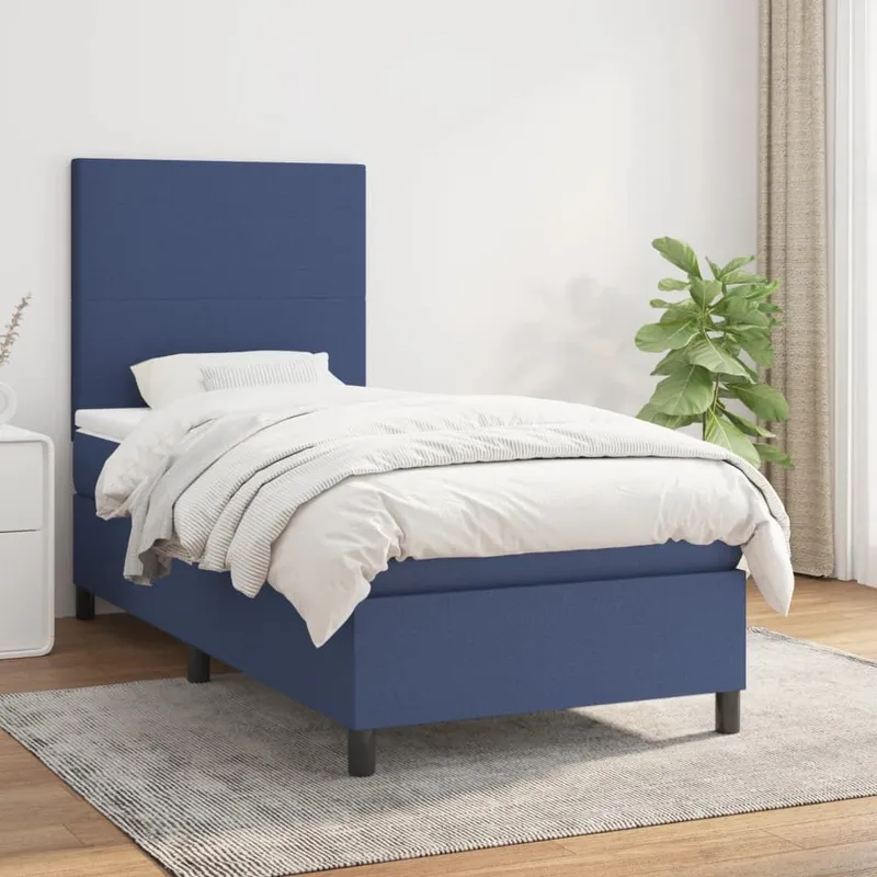 letto boxspring mit Matratze blu 90x190 cm tessuto