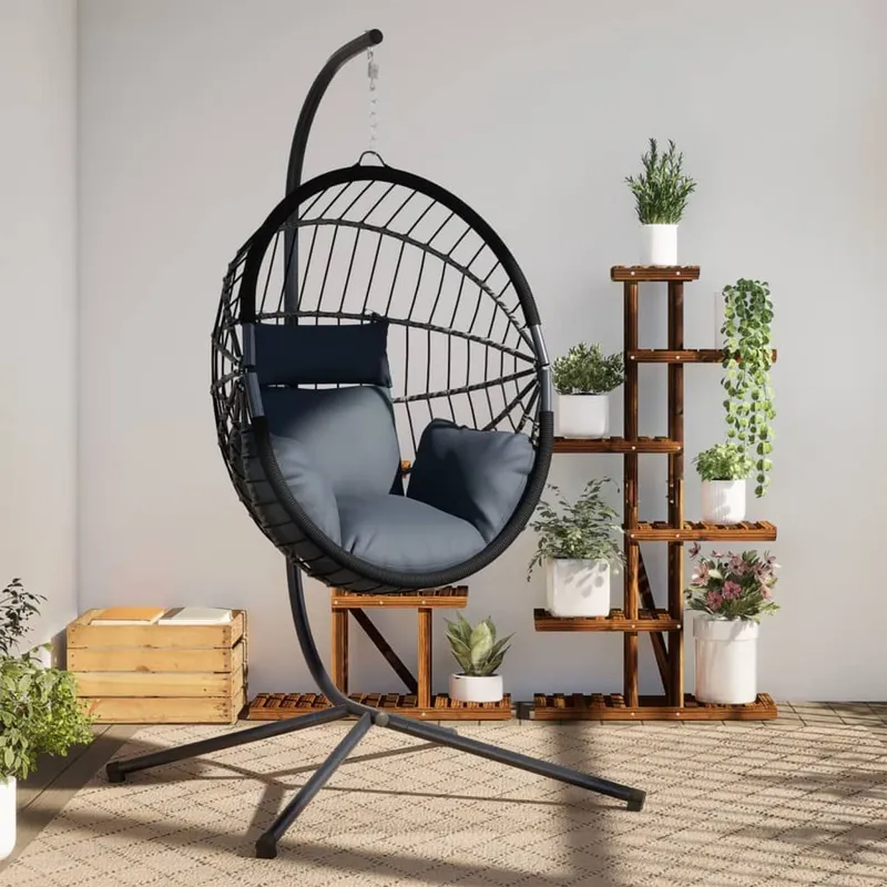 Hängesessel Ei-Design with Ständer anthracite Rattan and steel
