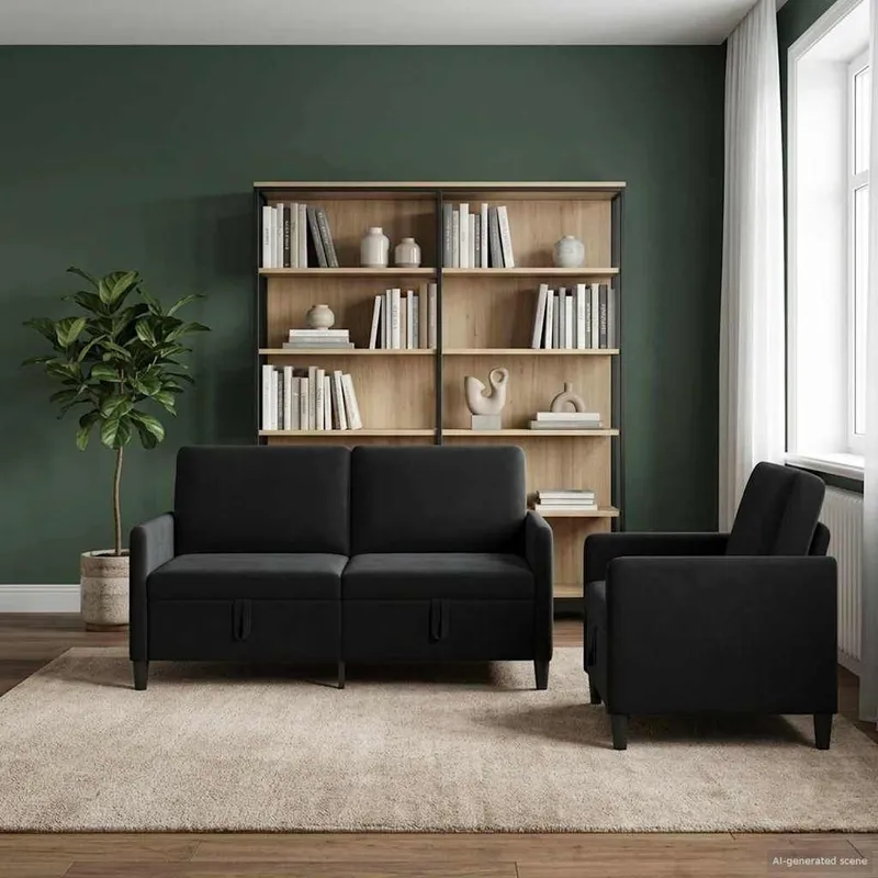 Sofa Set mit Stauraum 2 stk. nero Polyester