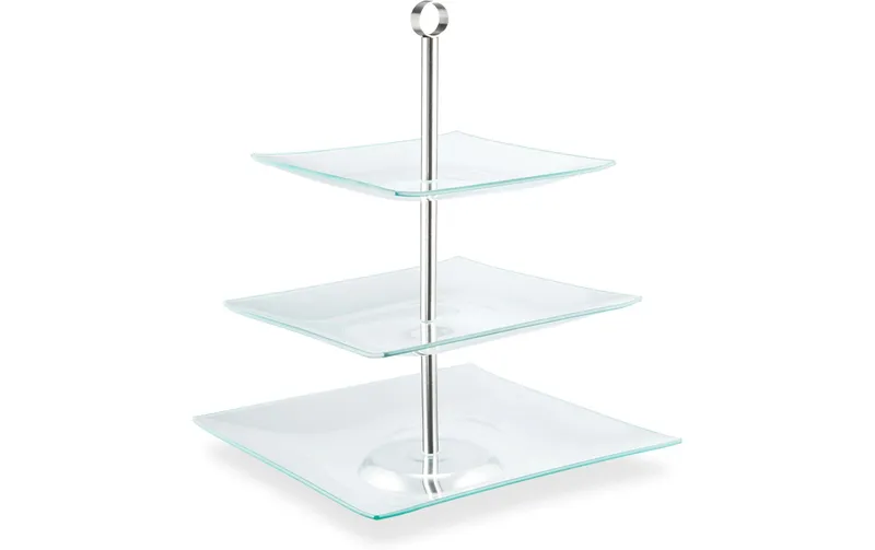 relaxdays Etagere eckig, 3-stufig, transparent/Silber