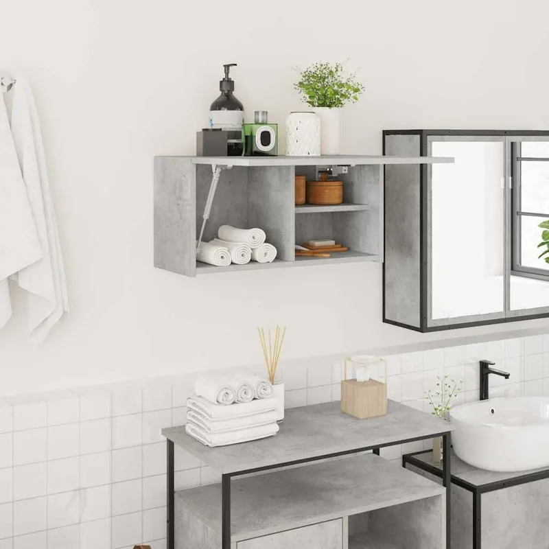 Pensile da bagno grigio cemento 60x25x30 cm in legno ingegnerizzato