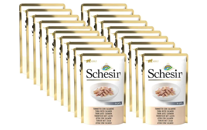 Schesir Nassfutter Thunfisch & Lachs in Gelée, 20 x 85 g