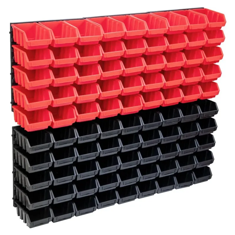 96 pz. Behälter-Set per Kleinteile con Wandplatten rosso nero