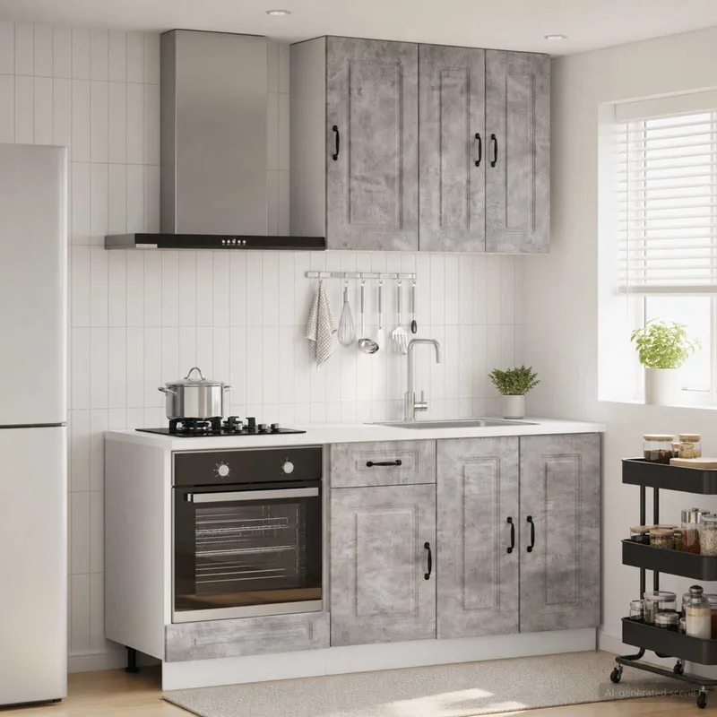 Kücheneinheit KALMAR 5 stk. Betongrau derivato del legno