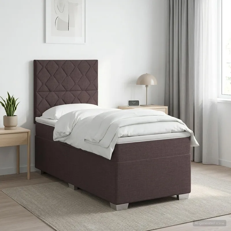 Lit boxspring avec matelas Marron foncé 100 x 200 cm Tissu
