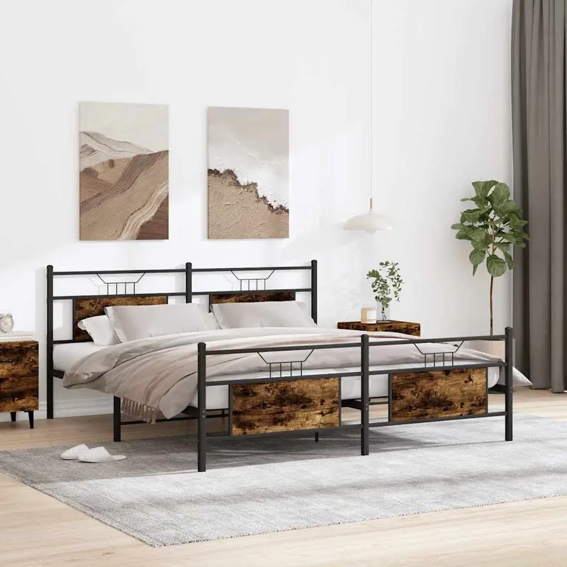 letto in metalloo senza materasso rovere affumicato 160x200 cm