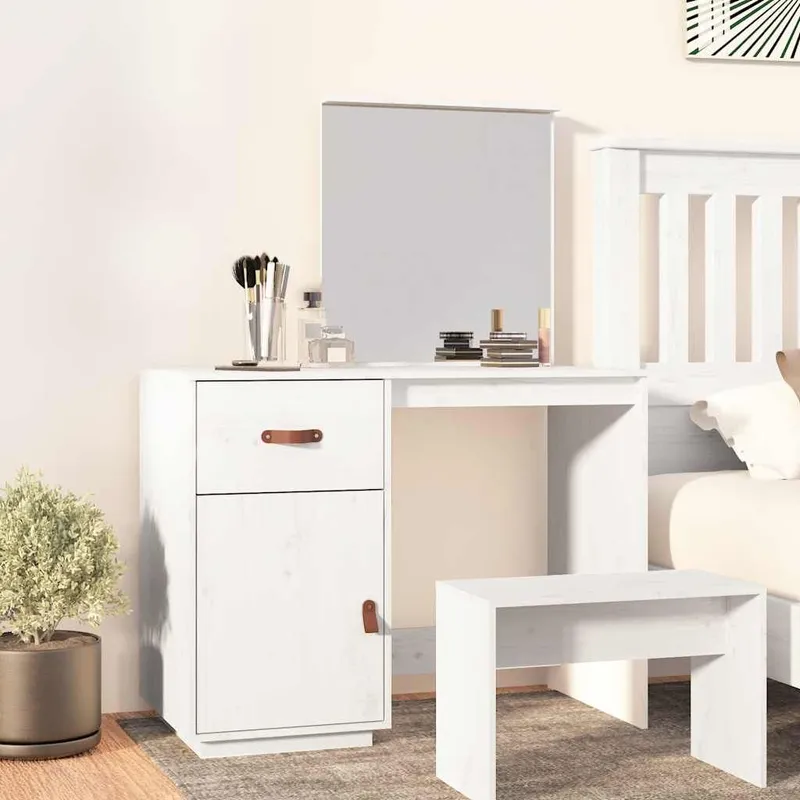 Schminktisch bianco 95x50x134 cm legno massiccio pino