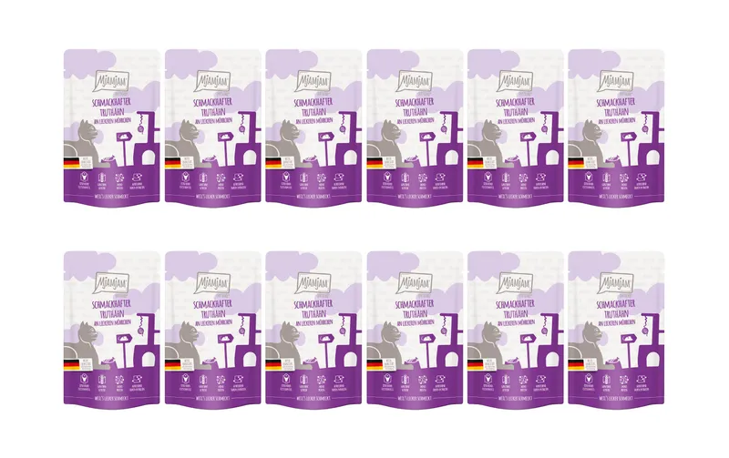 Mjamjam Nassfutter Quetschie Truthahn & Möhrchen, 12 x 125 g