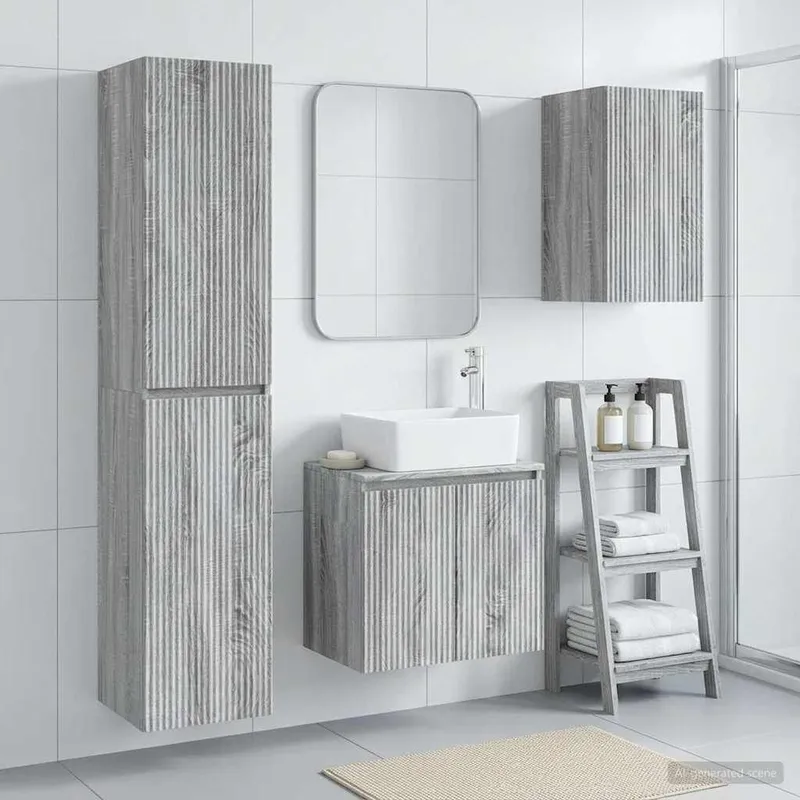 Badezimmermöbel-Set 3 stk. grigio Sonoma 33 x 34,5 x 160 cm