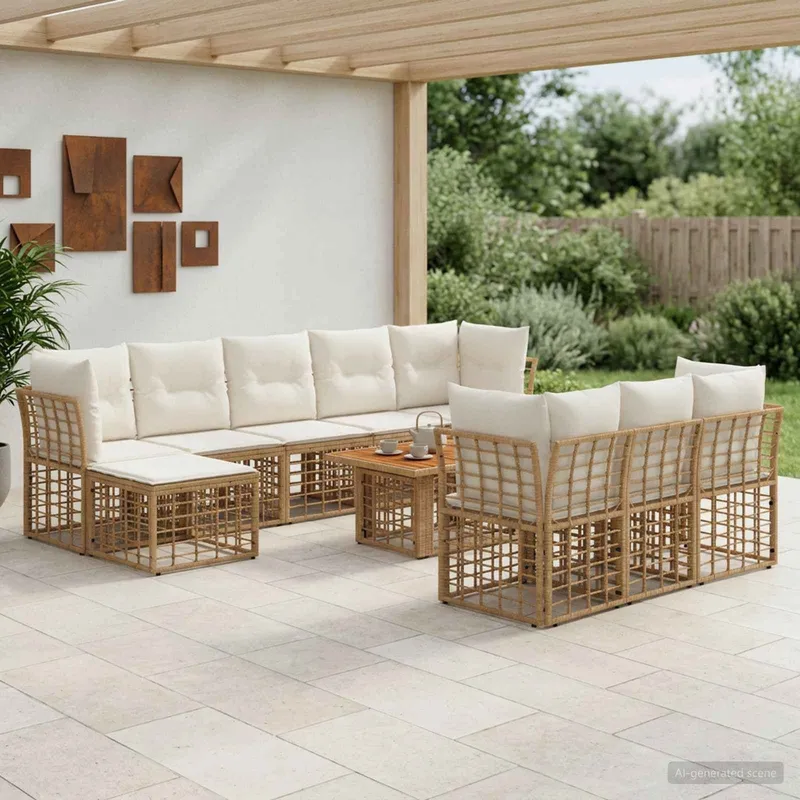 set divano da giardino 11 pz. naturale e Cremweiß polyrattan