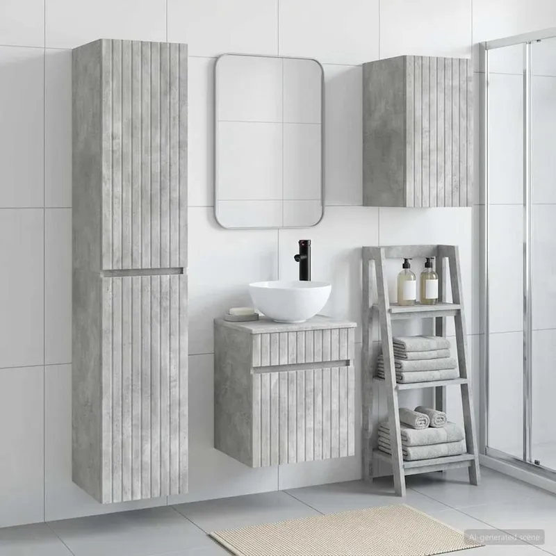 Badezimmermöbel-Set 3 stk. Betongrau 33 x 34,5 x 160 cm