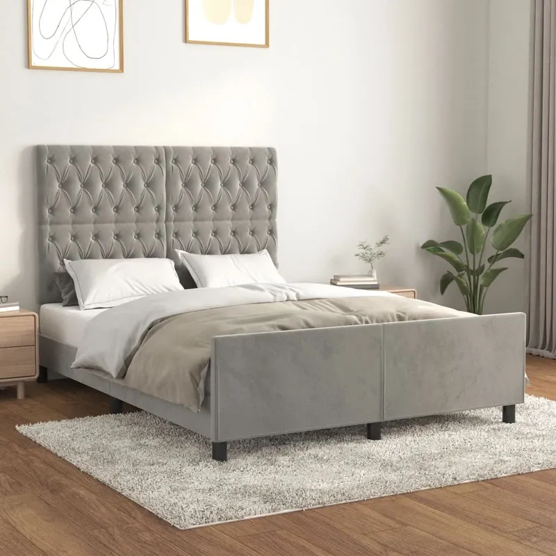 struttura letto senza materasso grigio chiaro 140x200 cm velluto