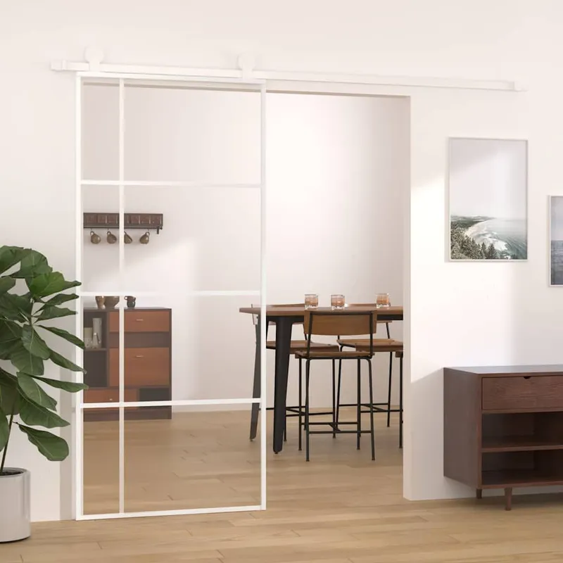 Porte coulissante Verre ESG et aluminium 90x205 cm Blanc