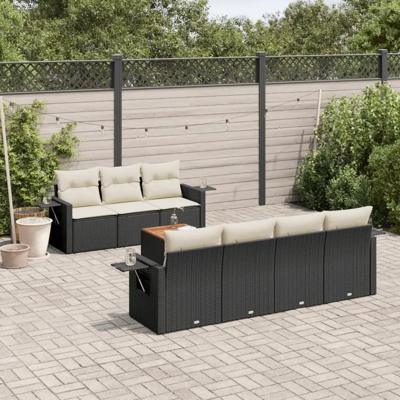 8-tlg. set divano da giardino con cuscini nero Poly Rattan