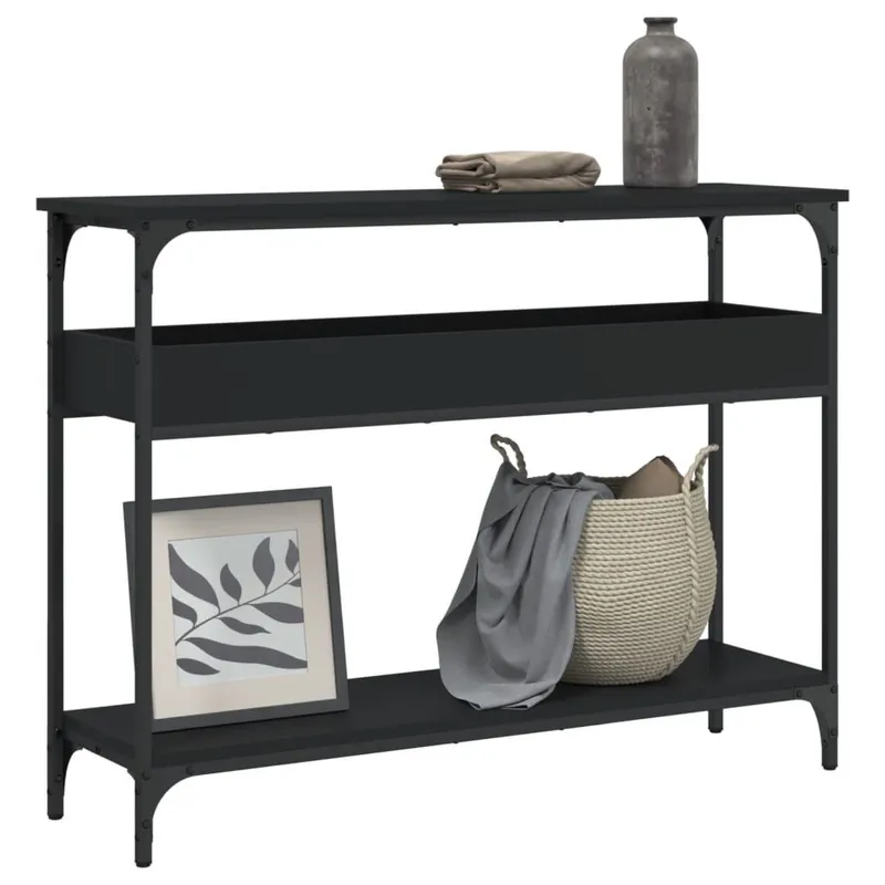tavolo consolle mit Ablage nero 100x29x75cm derivato del legno