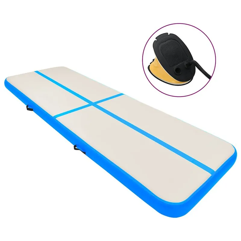 Aufblasbare Gymnastikmatte mit Pumpe 400x100x15 cm PVC Blau
