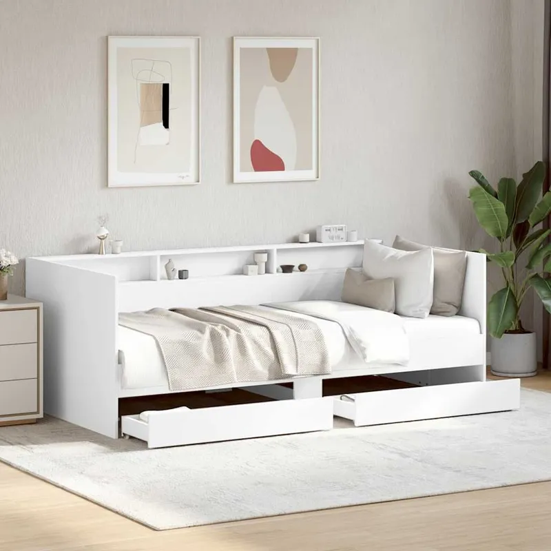 divano letto con cassetti senza materasso bianco 100x200 cm