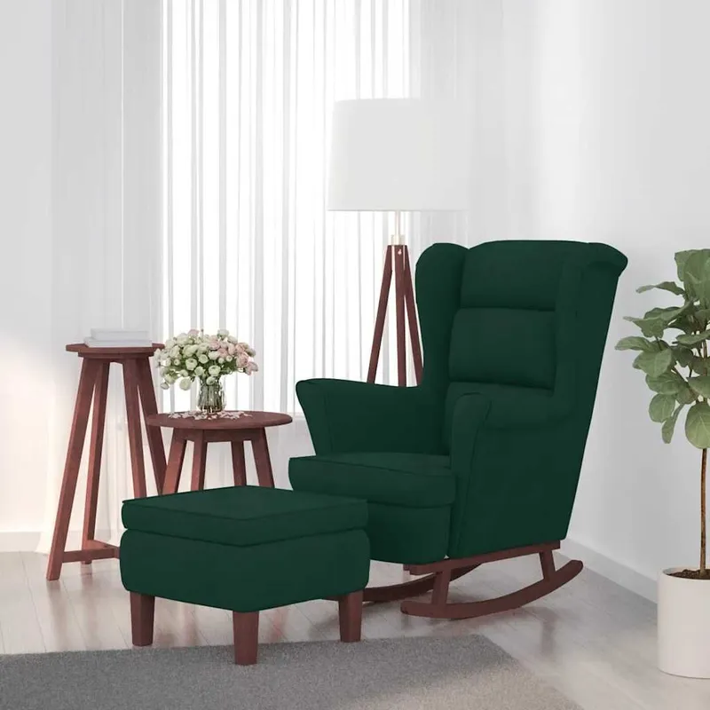 Schaukelstuhl earssessel dark green velvet and solid wood