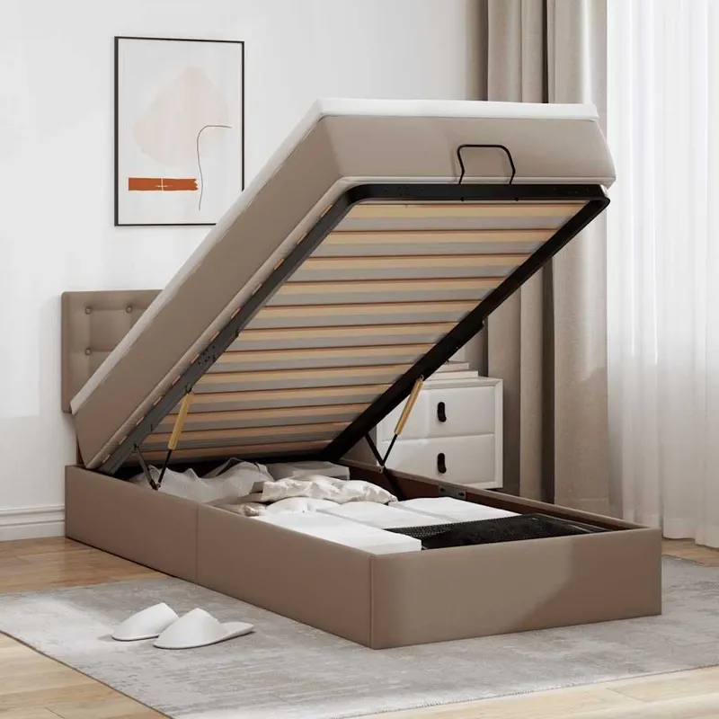 Ottoman-Bett mit Matratze Cappuccino-marrone 90x190 cm Kunstleder