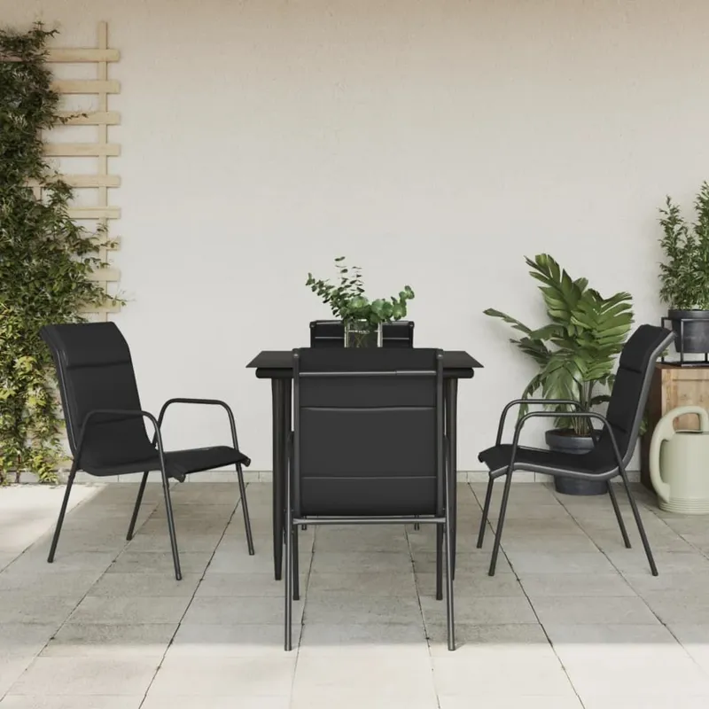 5-tlg. Garten-Essgruppe Schwarz Stahl und Textilene