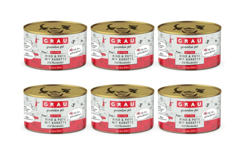 Grau Nassfutter Kitten Rind, Pute und Karotte 6 x 200 g