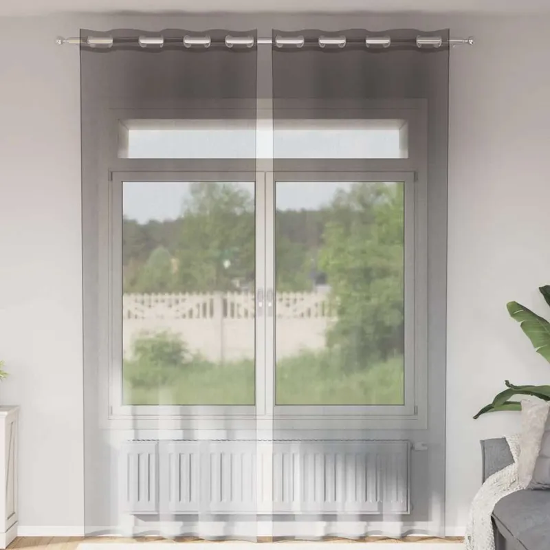 Rideaux en voile avec œillets 2 pcs gris foncé 140x300 cm