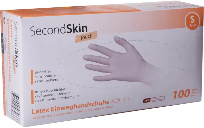 SecondSkin Einweghandschuh Latex Touch S, Beige, 100 pezzi