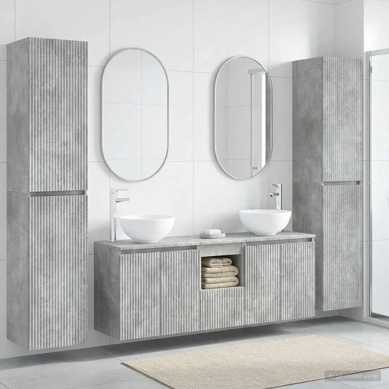 Badezimmermöbel-Set 5 stk. Betongrau 33 x 34,5 x 160 cm