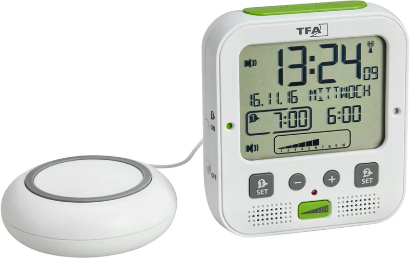 TFA Dostmann Funkwecker Boom bianco