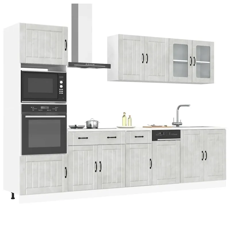 Ensemble de 7 meubles de cuisine "Lucca" en bois d'ingénierie gris béton