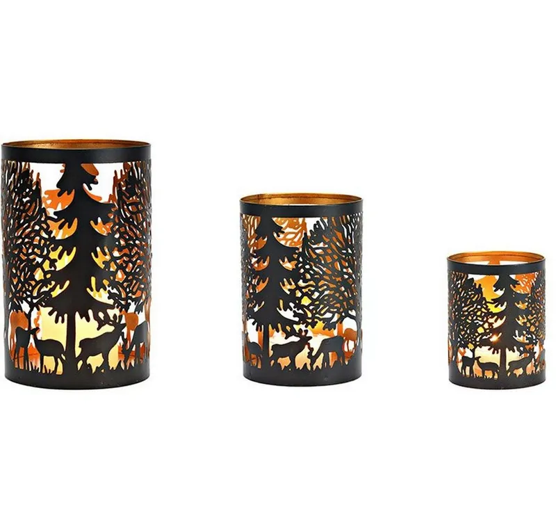 G. Wurm Weihnachtswindlicht Winterszene 3 pezzi, nero/Gold