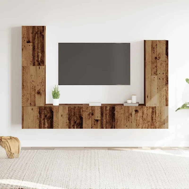 4-tlg. TV-Schrank-Set Wandmontage Altholz-Optik engineered wood