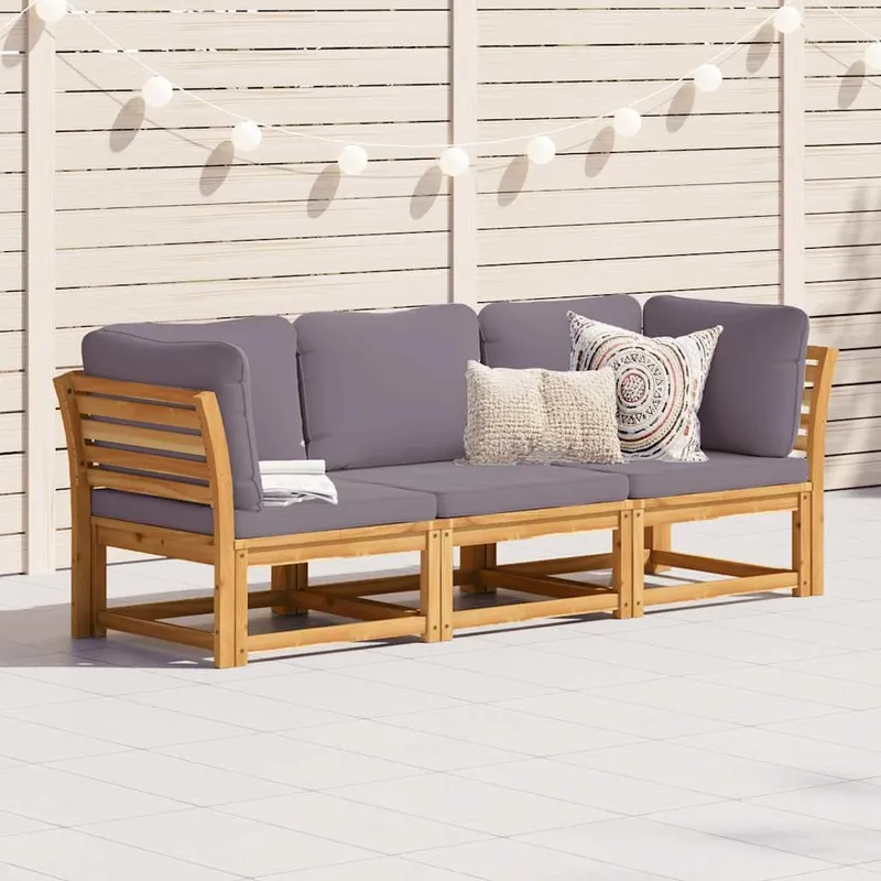 3-tlg. Garten-Lounge-Set mit Kissen solid acacia wood