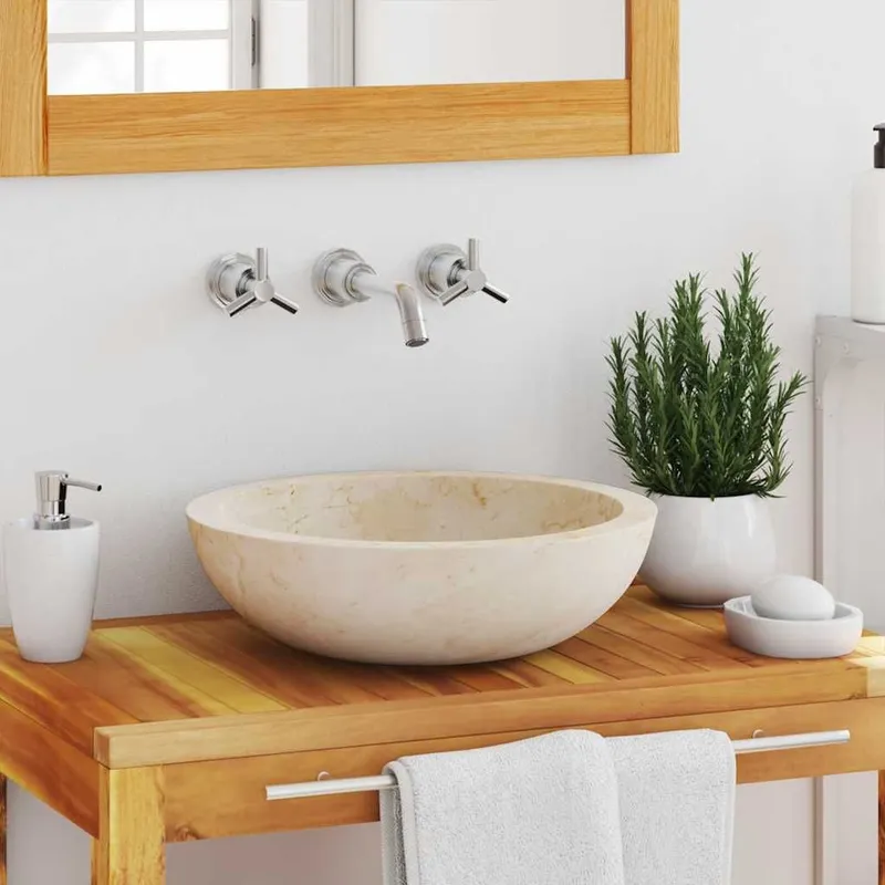 Waschbecken 40x12 cm Marmor Creme