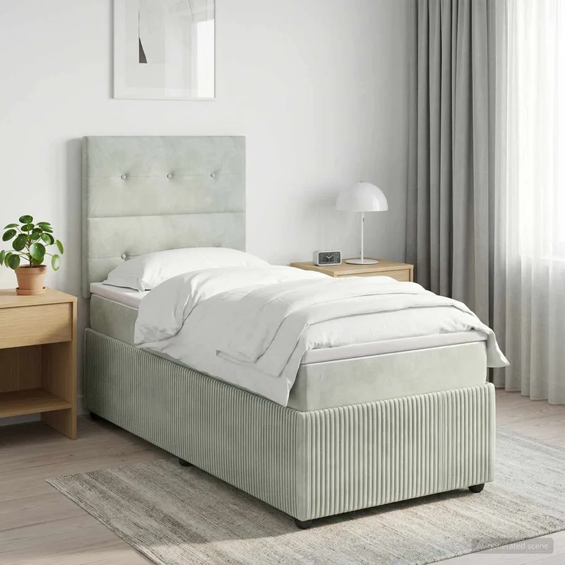 letto boxspring mit Matratze Hellgrau 100 x 200 cm Samt