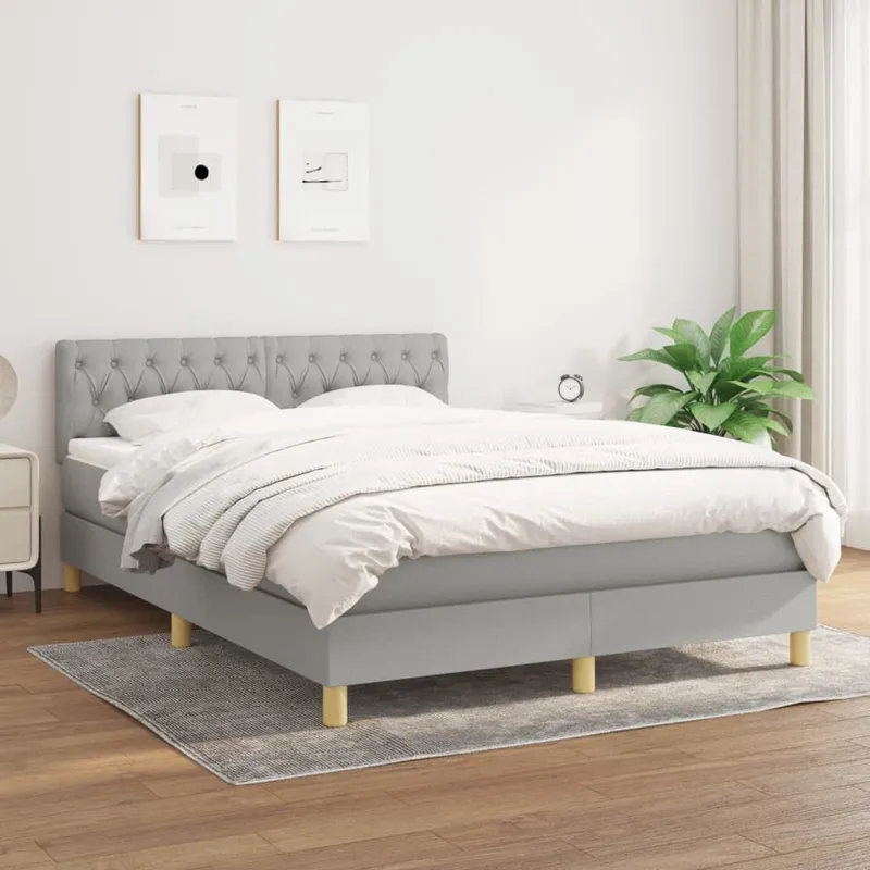 letto boxspring mit Matratze Hellgrau 140x190 cm tessuto