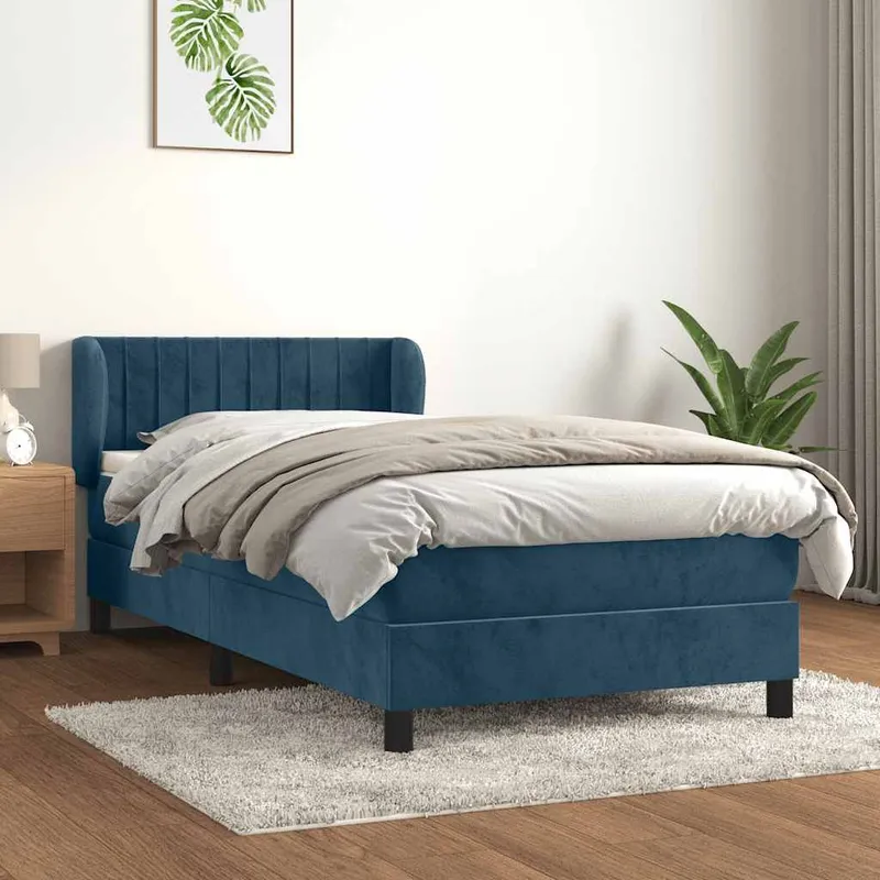 letto boxspring mit Matratze Dunkelblau 80x200 cm Samt