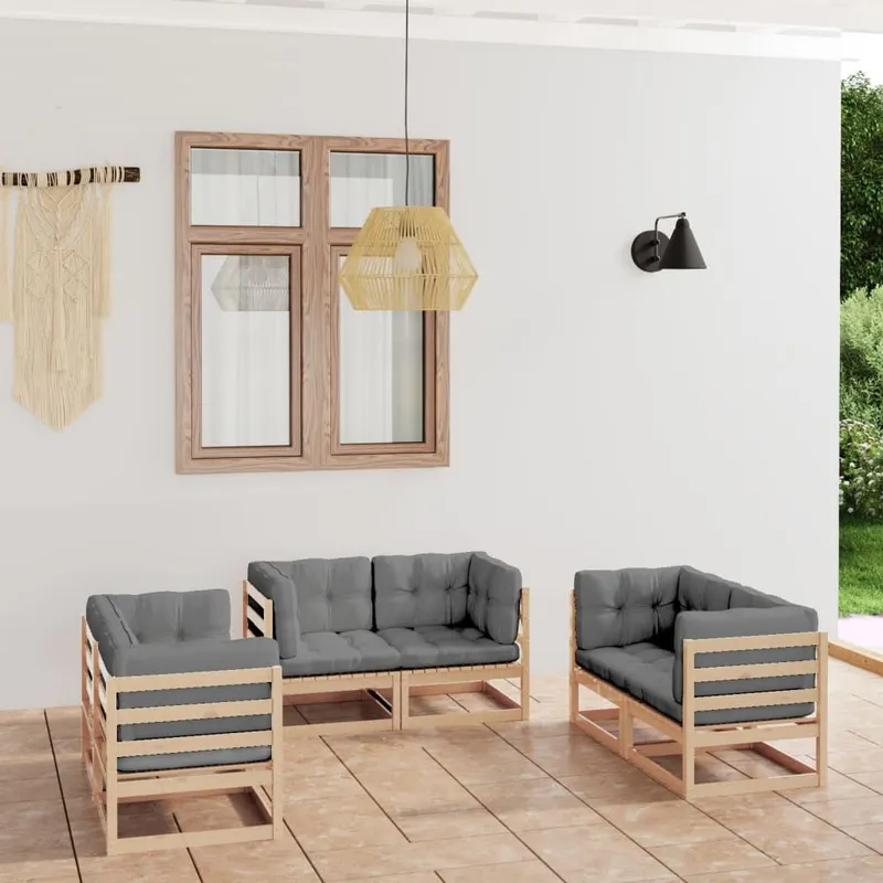 6 pz. Garten-Lounge-Set con cuscini pino legno massiccio
