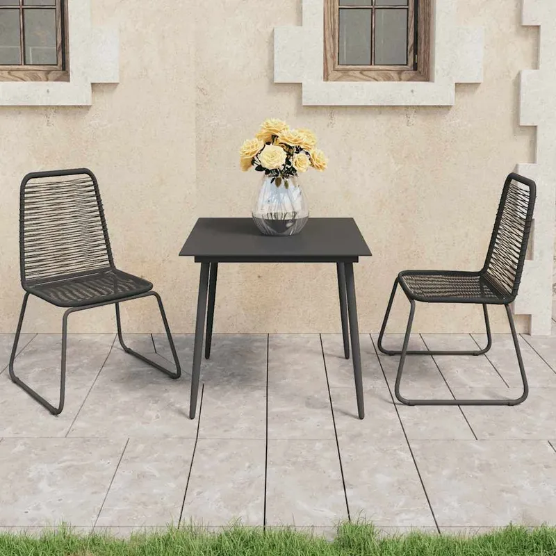 3-tlg. Garten-Essgruppe PVC Rattan Schwarz