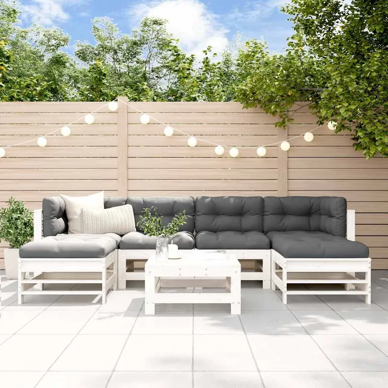 7-tlg. Garten-Lounge-Set Weiß Massivholz Kiefer